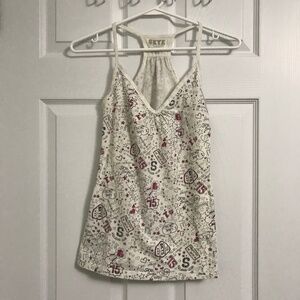 Y2K I Love Skye Racerback V-Neck Tank Top M White Pink Heart